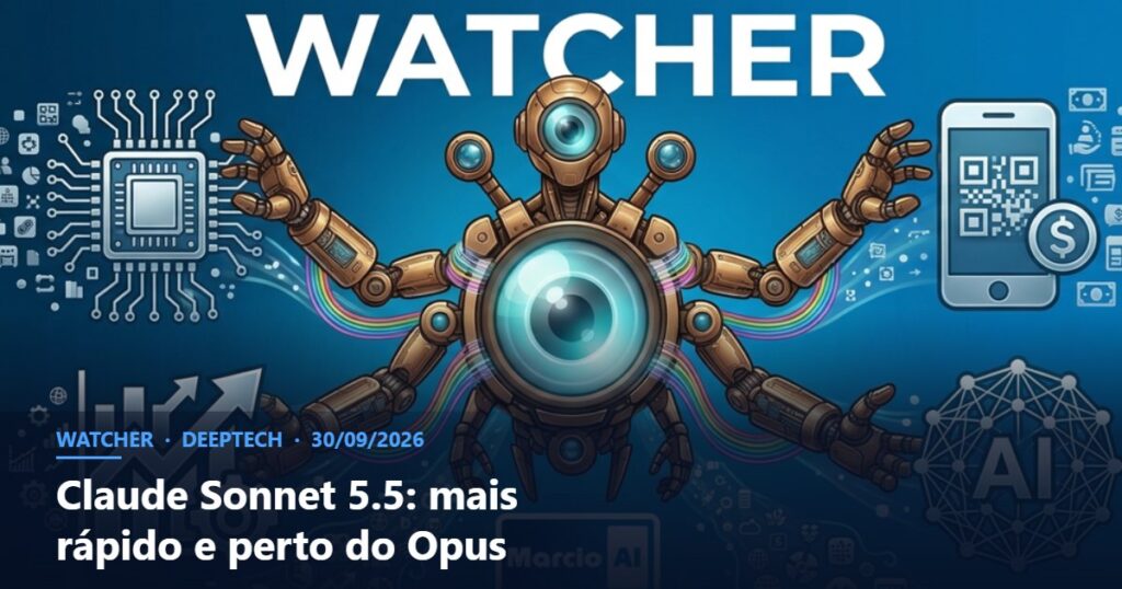 Capa do Watcher com o título Claude Sonnet 5.5: mais rápido e perto do Opus