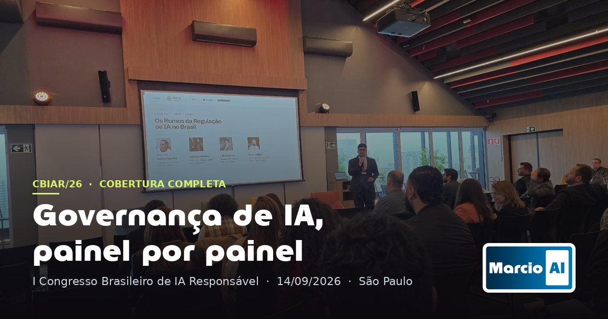 Capa da cobertura do I Congresso Brasileiro de IA Responsável, com a sala durante o painel de regulação