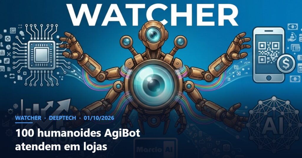 Capa do Watcher com o título 100 humanoides AgiBot atendem em lojas