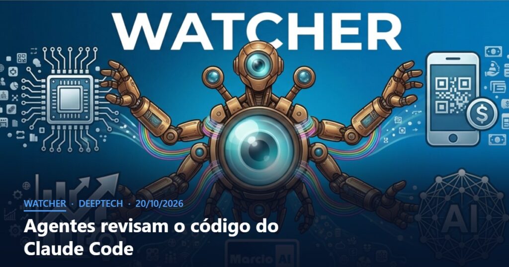 Capa do Watcher com o título Agentes revisam o código do Claude Code