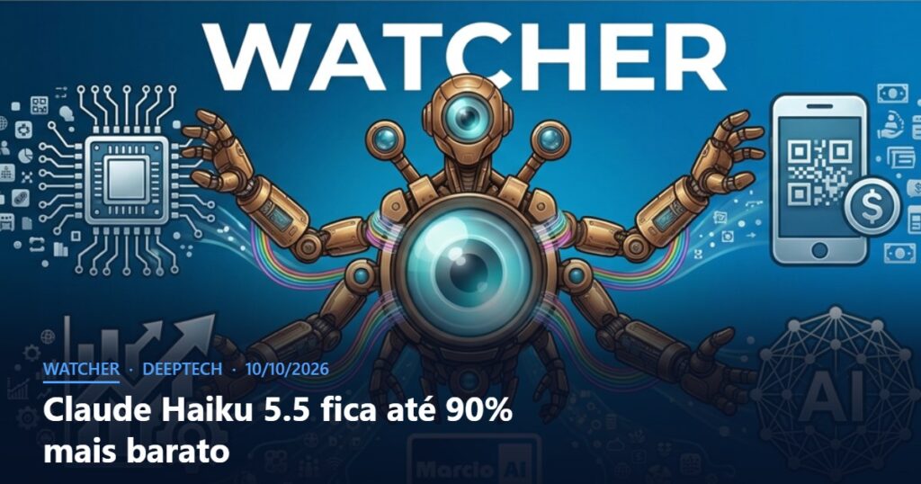 Capa do Watcher com o título Claude Haiku 5.5 fica até 90% mais barato
