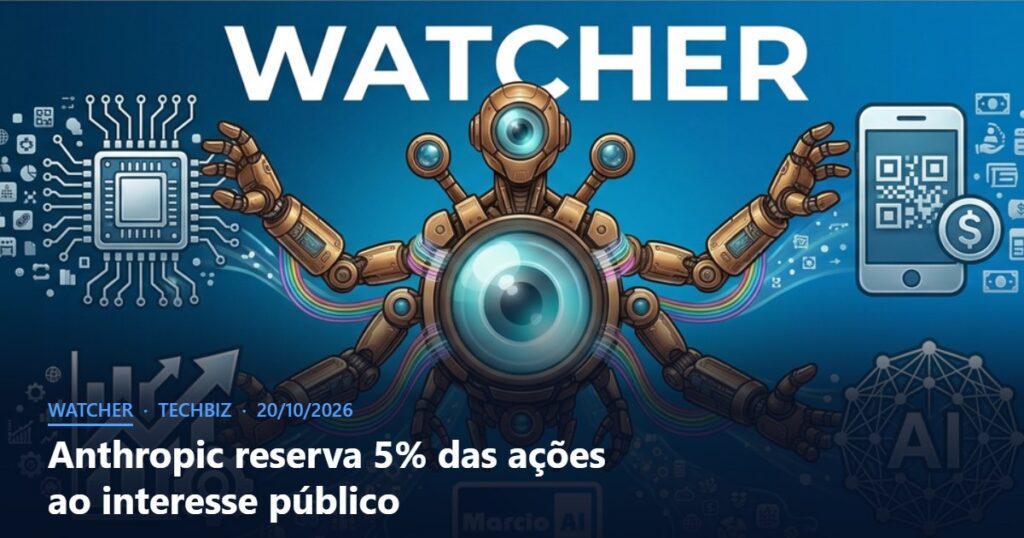 Capa do Watcher com o título Anthropic reserva 5% das ações ao interesse público
