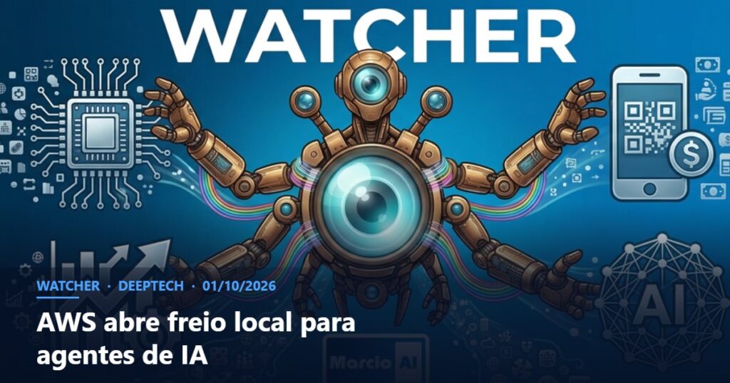 Capa do Watcher com o título AWS abre freio local para agentes de IA