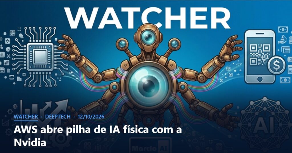 Capa do Watcher com o título AWS abre pilha de IA física com a Nvidia
