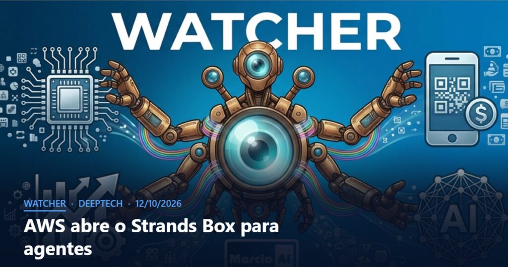 Capa do Watcher com o título AWS abre o Strands Box para agentes