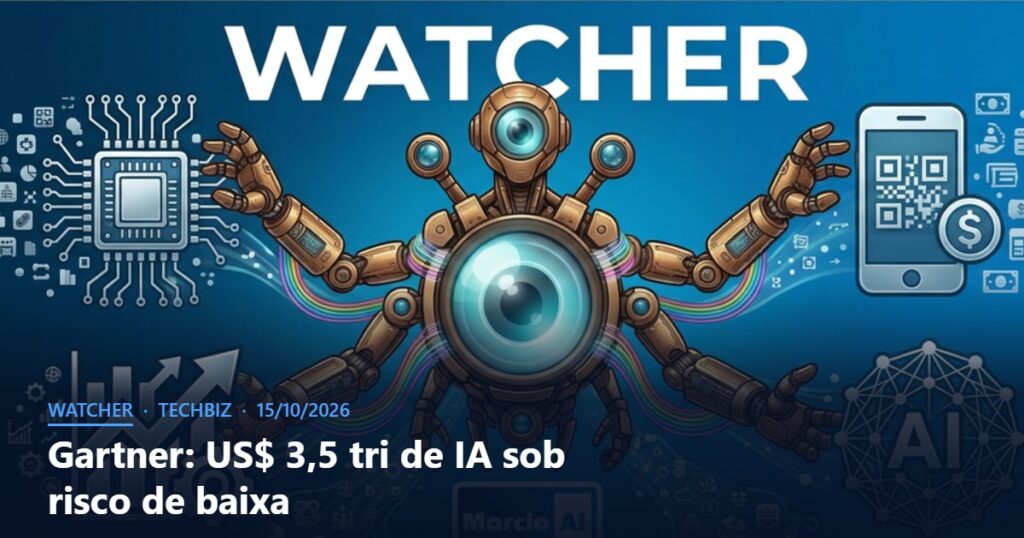 Capa do Watcher com o título Gartner: US$ 3,5 tri de IA sob risco de baixa