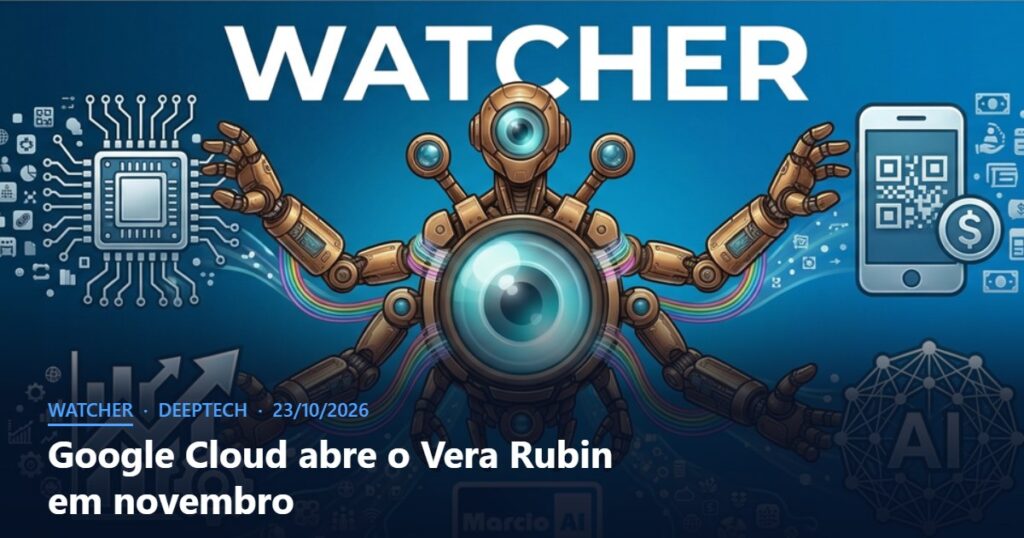 Capa do Watcher com o título Google Cloud abre o Vera Rubin em novembro