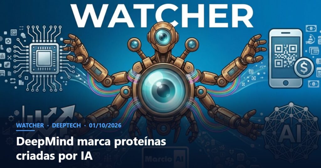 Capa do Watcher com o título DeepMind marca proteínas criadas por IA