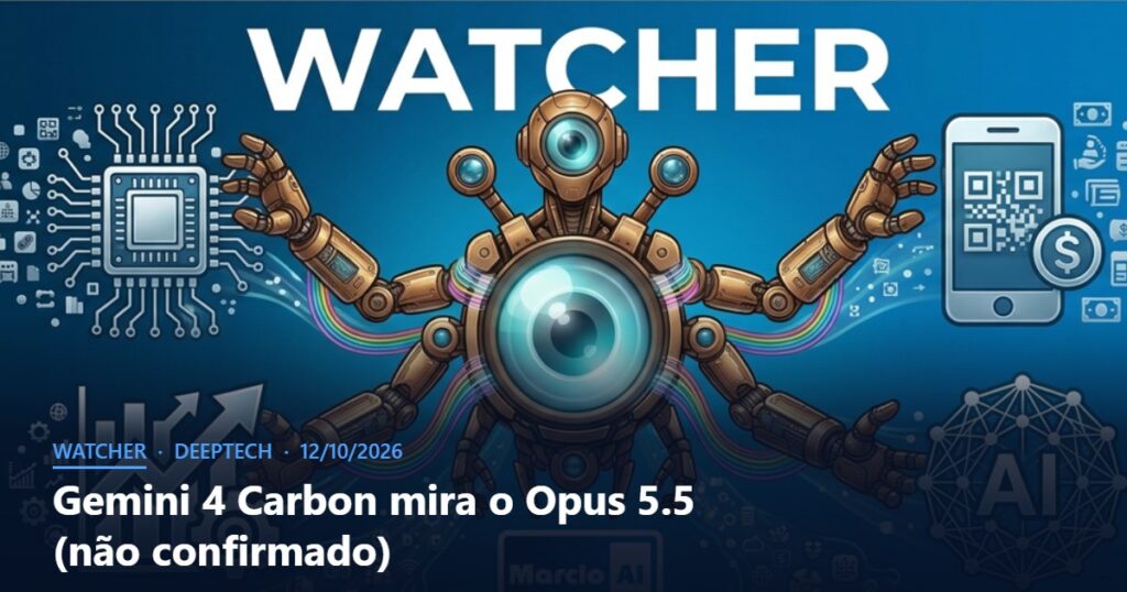 Capa do Watcher com o título Gemini 4 Carbon mira o Opus 5.5 (não confirmado)