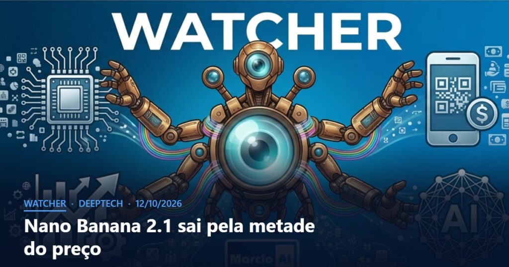 Capa do Watcher com o título Nano Banana 2.1 sai pela metade do preço