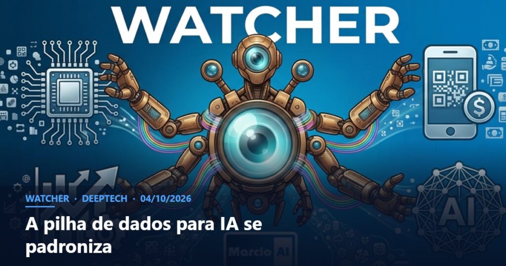 Capa do Watcher com o título A pilha de dados para IA se padroniza