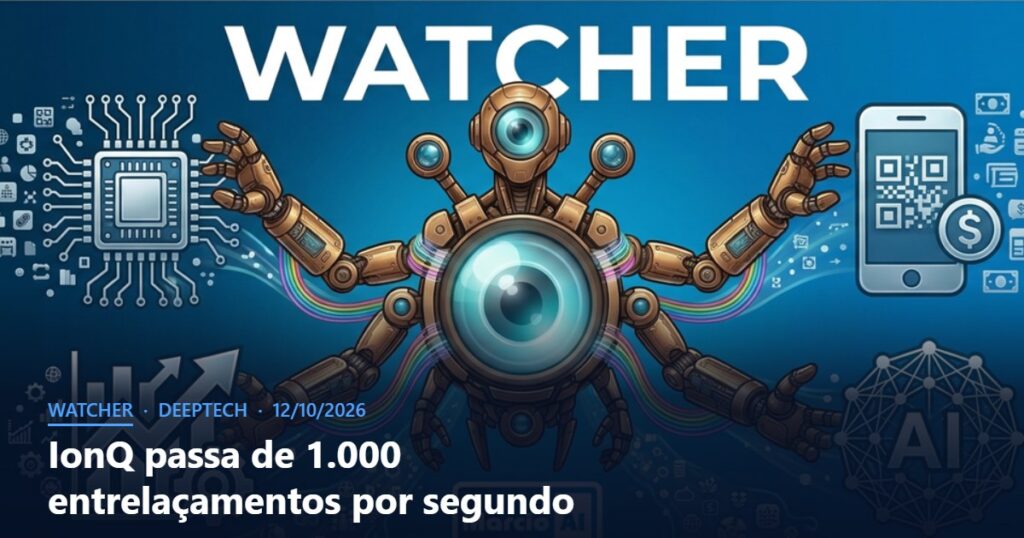 Capa do Watcher com o título IonQ passa de 1.000 entrelaçamentos por segundo