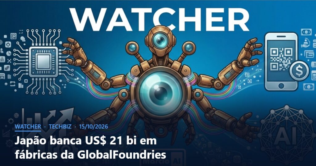 Capa do Watcher com o título Japão banca US$ 21 bi em fábricas da GlobalFoundries