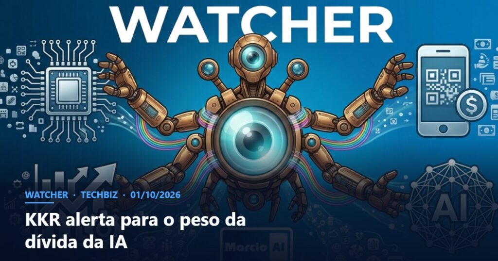 Capa do Watcher com o título KKR alerta para o peso da dívida da IA