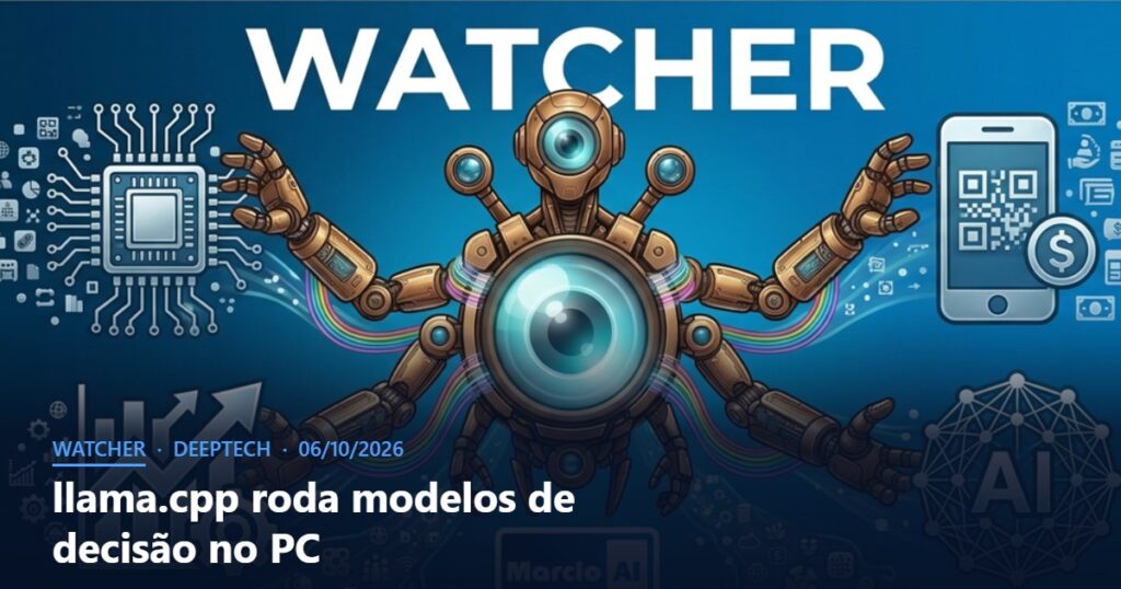 Capa do Watcher com o título llama.cpp roda modelos de decisão no PC