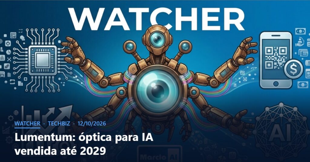 Capa do Watcher com o título Lumentum: óptica para IA vendida até 2029