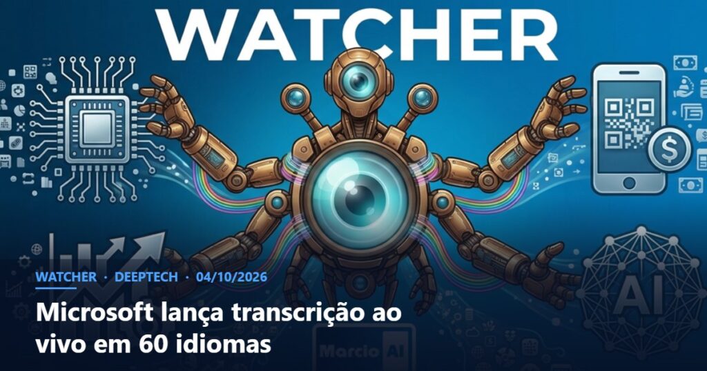 Capa do Watcher com o título Microsoft lança transcrição ao vivo em 60 idiomas
