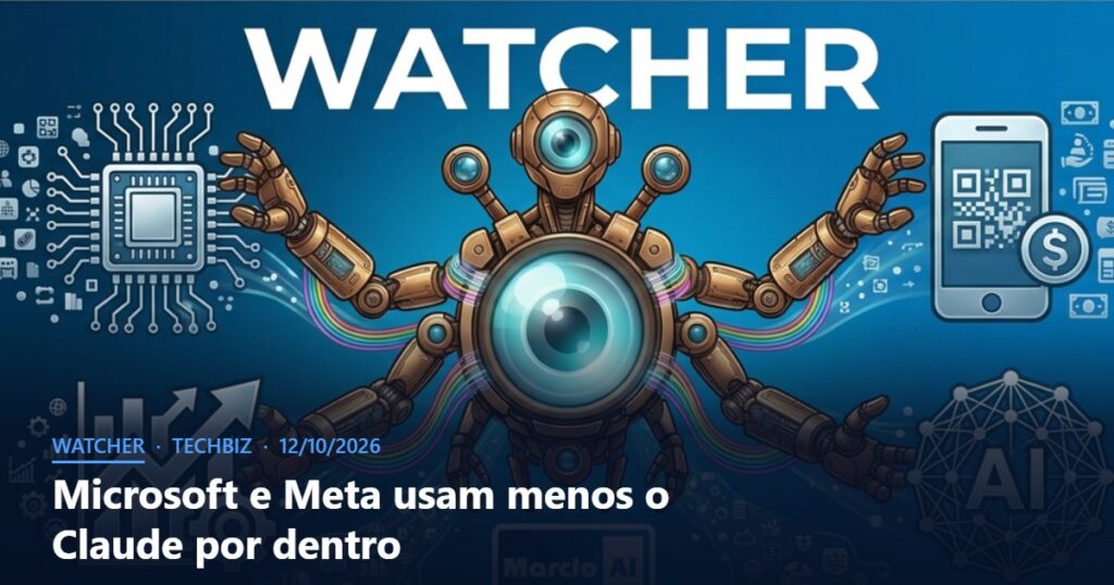 Capa do Watcher com o título Microsoft e Meta usam menos o Claude por dentro