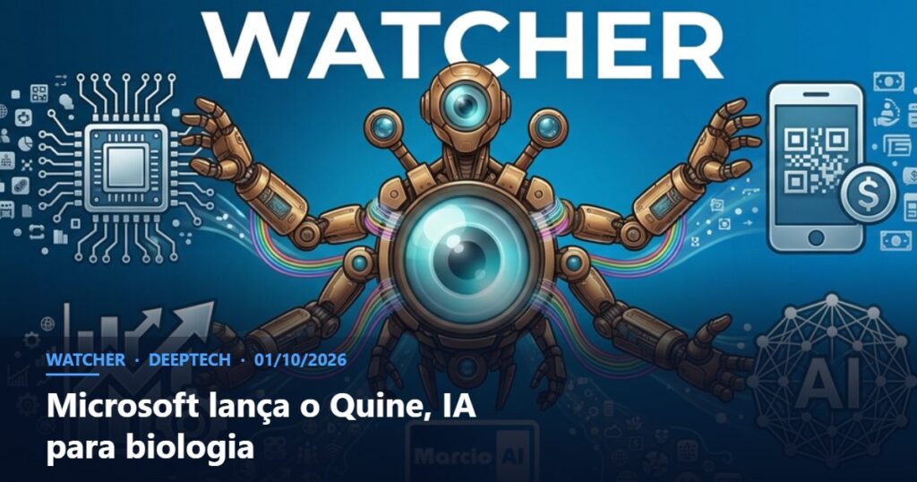 Capa do Watcher com o título Microsoft lança o Quine, IA para biologia