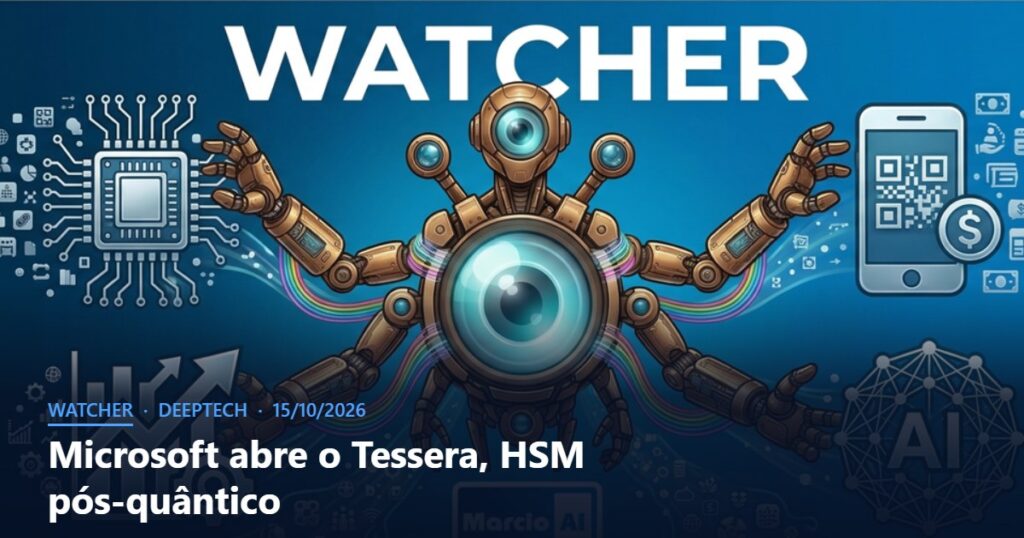 Capa do Watcher com o título Microsoft abre o Tessera, HSM pós-quântico