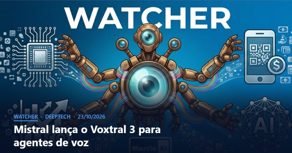 Capa do Watcher com o título Mistral lança o Voxtral 3 para agentes de voz