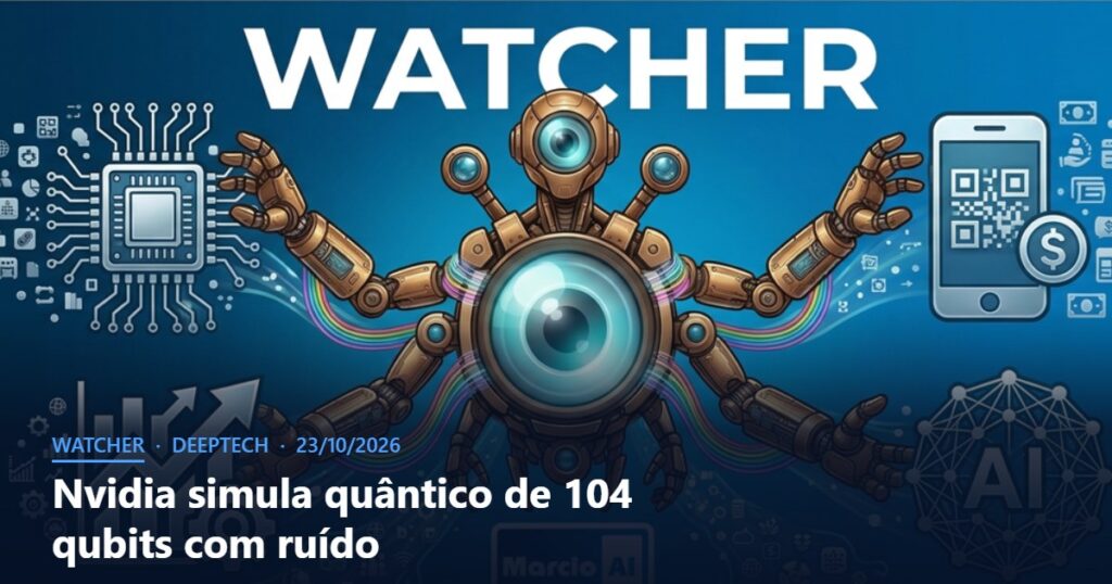 Capa do Watcher com o título Nvidia simula quântico de 104 qubits com ruído