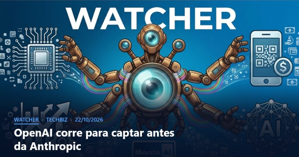 Capa do Watcher com o título OpenAI corre para captar antes da Anthropic