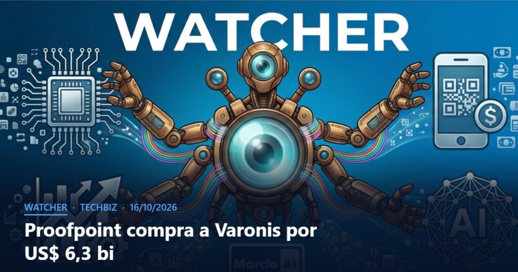 Capa do Watcher com o título Proofpoint compra a Varonis por US$ 6,3 bi