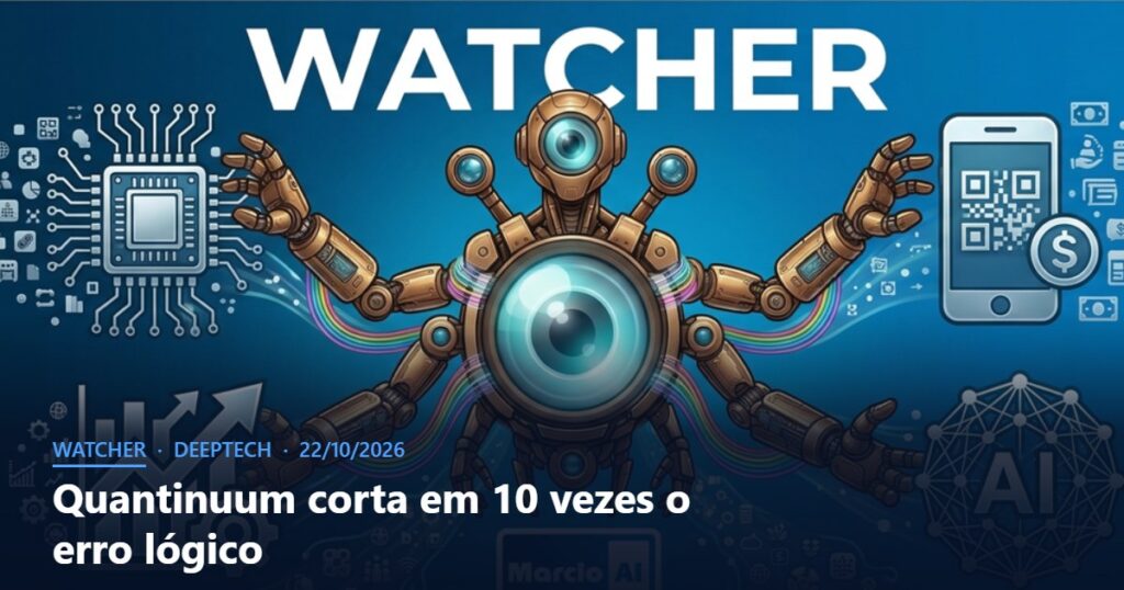 Capa do Watcher com o título Quantinuum corta em 10 vezes o erro lógico