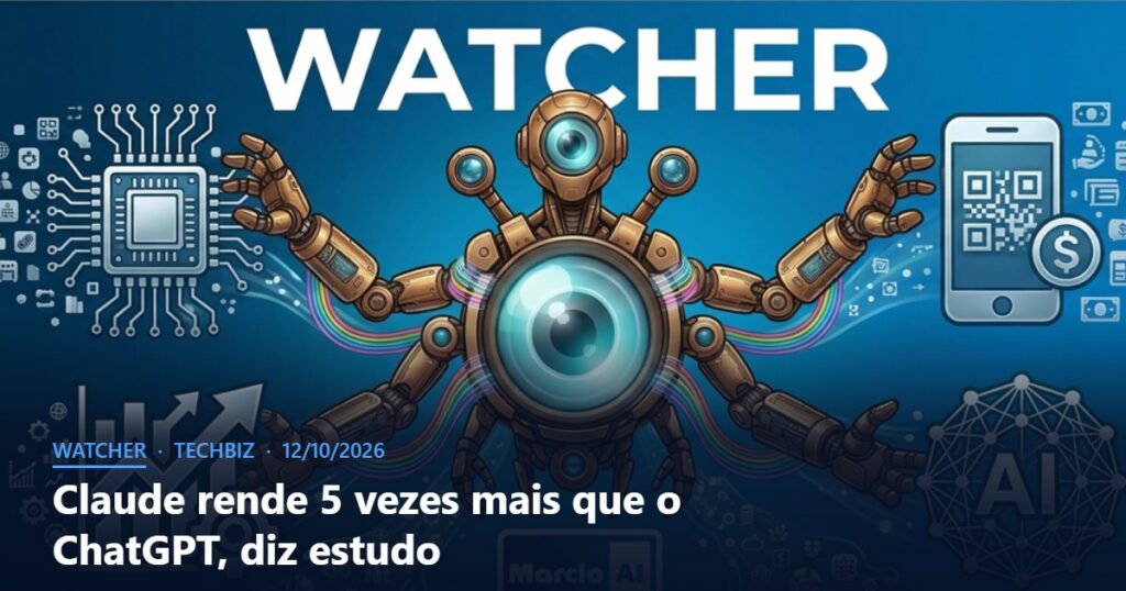 Capa do Watcher com o título Claude rende 5 vezes mais que o ChatGPT, diz estudo