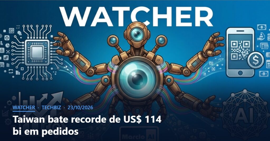Capa do Watcher com o título Taiwan bate recorde de US$ 114 bi em pedidos